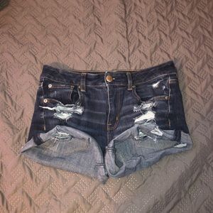 Dark Wash Ripped American Eagle 360 Stretch Shorts